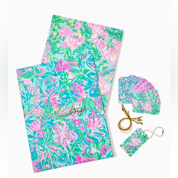 Lilly Pulitzer Other - NWT Lilly Pulitzer Gift Wrap Set 12 Sheets & Tags Turquoise Oasis Golden Hour